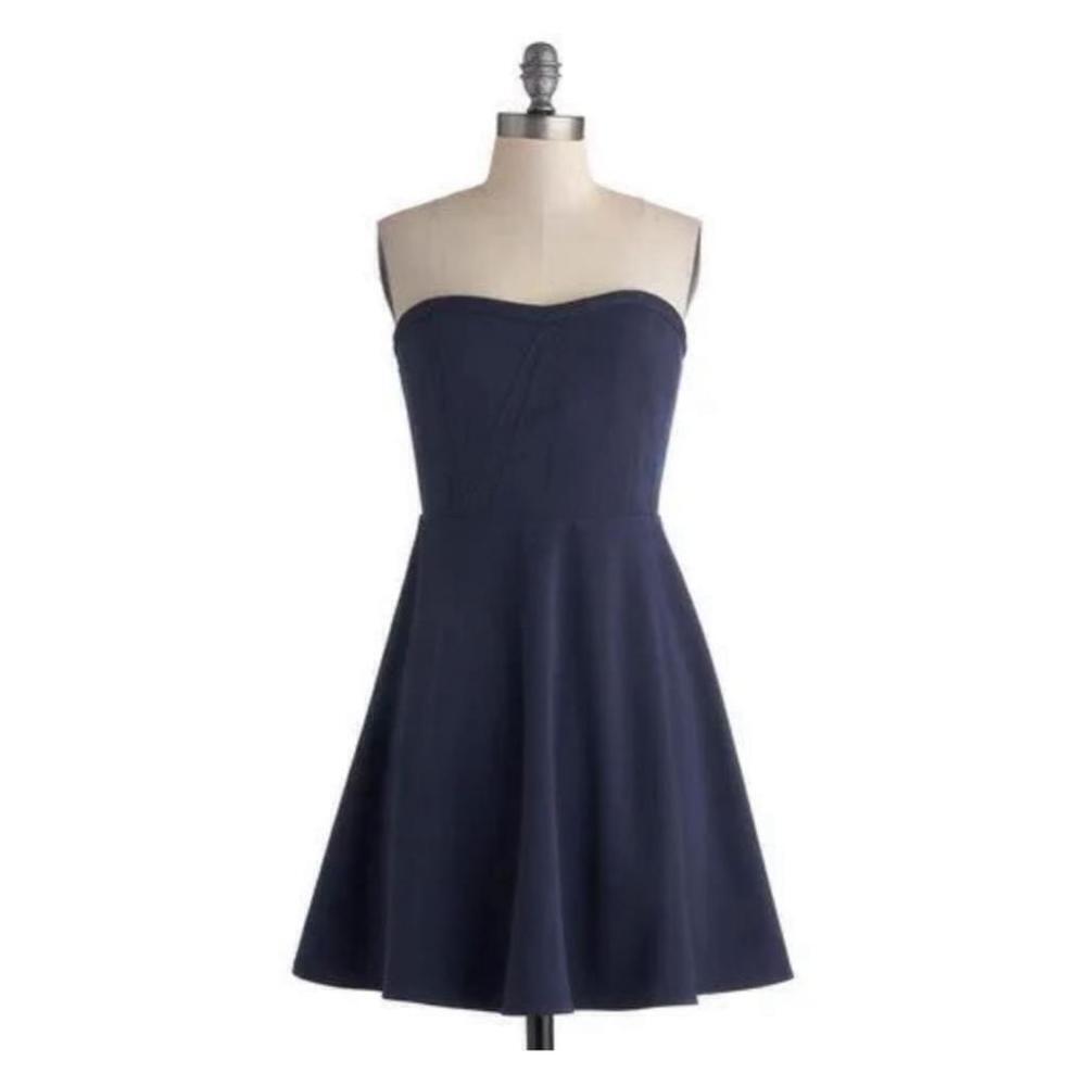 Navy Blue Strapless A-Line Party Dress by Hello Miss from ModCloth Medium